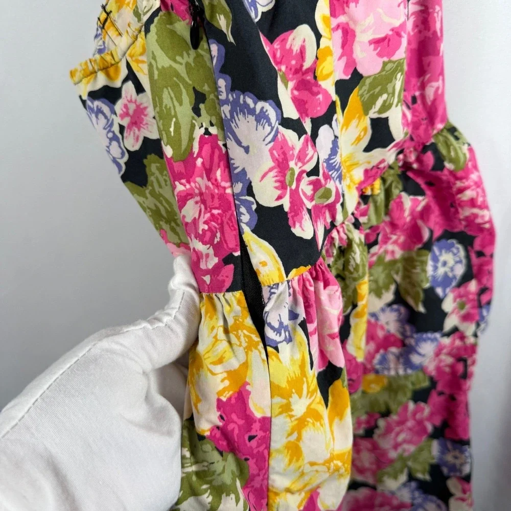 Moda International Floral Halter Dress Cotton Tiered Peplum Retro Y2K Vtg Size 6 - Picture 15 of 16